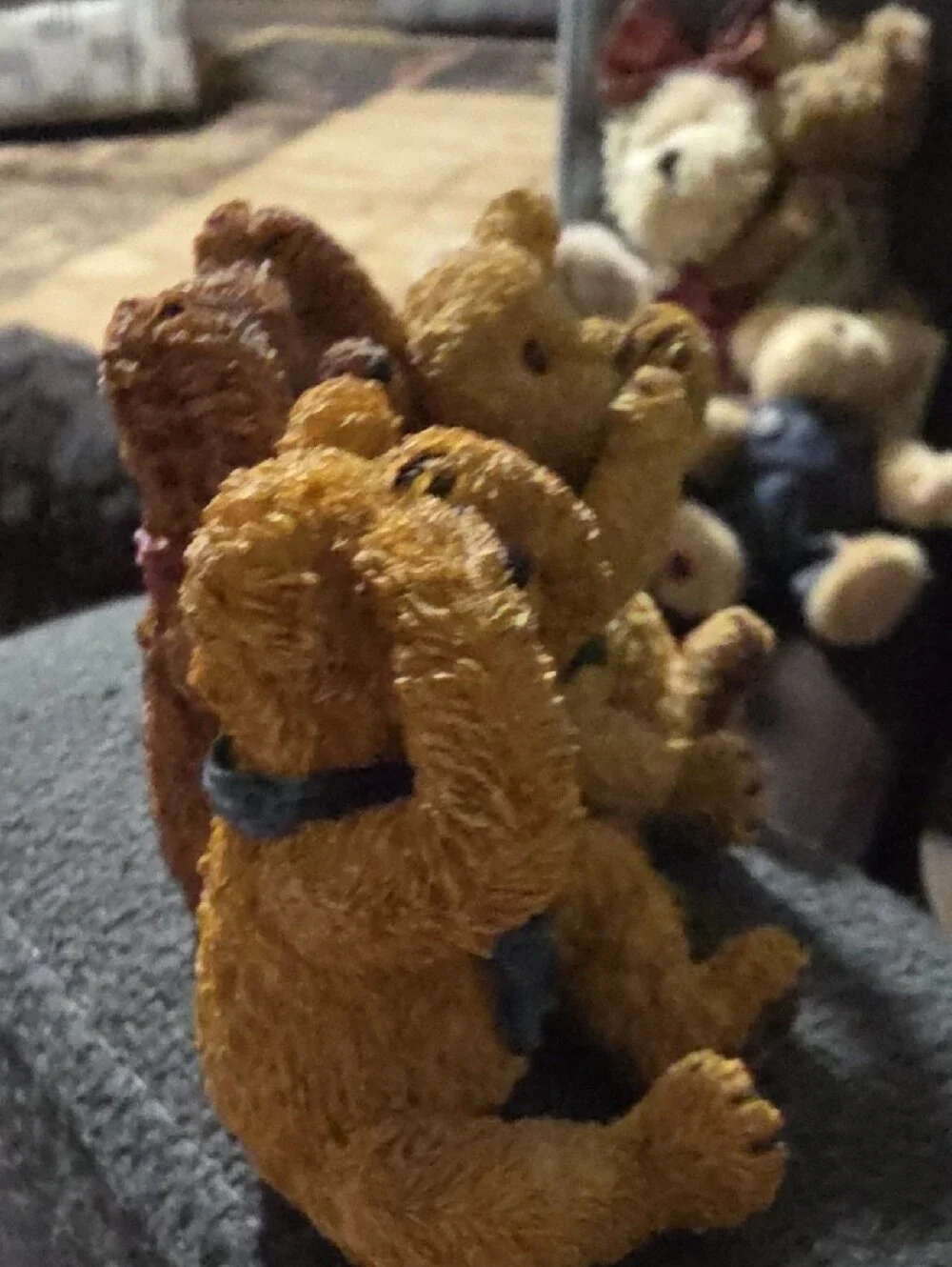 Set of Three Decorative Teddy Figurines in Yellow and Brown